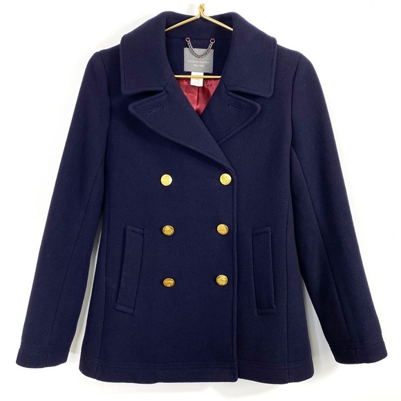 J. Crew Stadium Cloth by Nello Gori Wool Blend Classic Pea Coat Navy Blue 49360 - Picture 2 of 14
